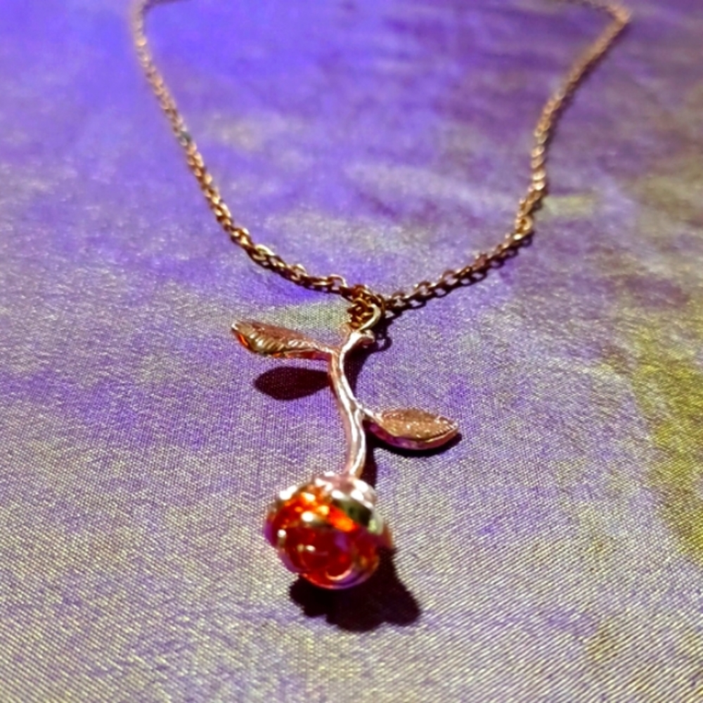 rose gold rose flower necklace jewelry handmade charm pendant handmade - Picture 4 of 5